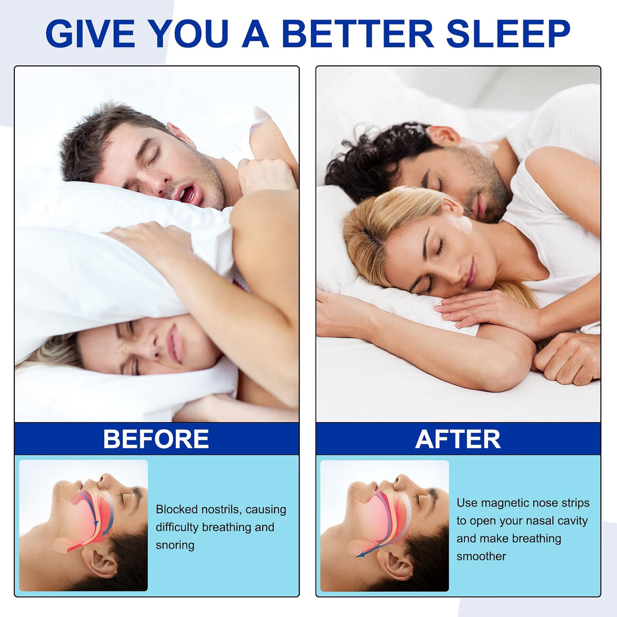 Magnetic Nasal Strips Kit 30 Day Supply - 60 Tabs + 4 Reusable Bands + Applicator - Anti Snore Nose Dilator for Breathing