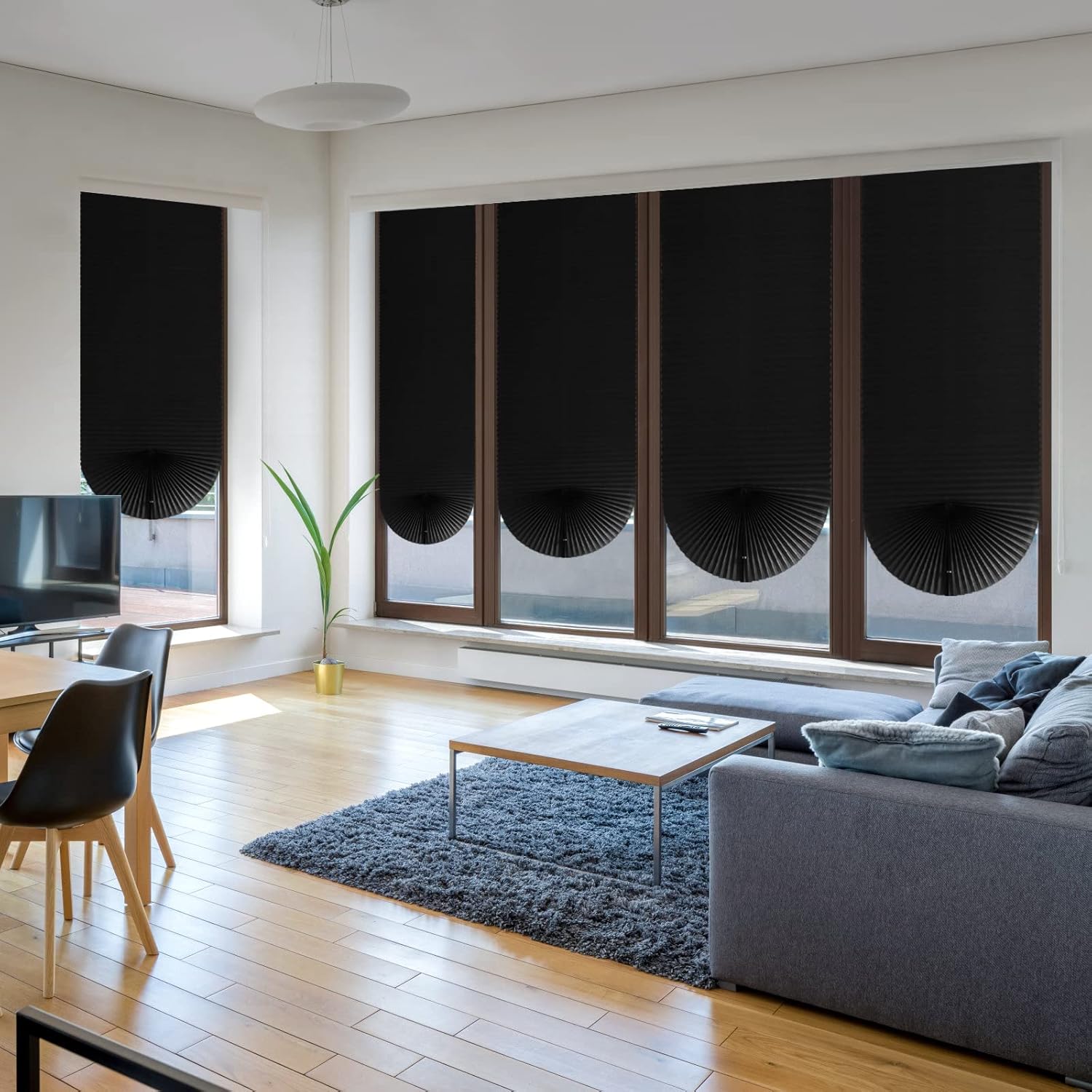 Maritown 2-Pack No Drill Temporary Blinds 60x180cm - Stick On Pleated Shades Black - Rental Friendly Cut to Size Privacy Blinds with 4 Clips