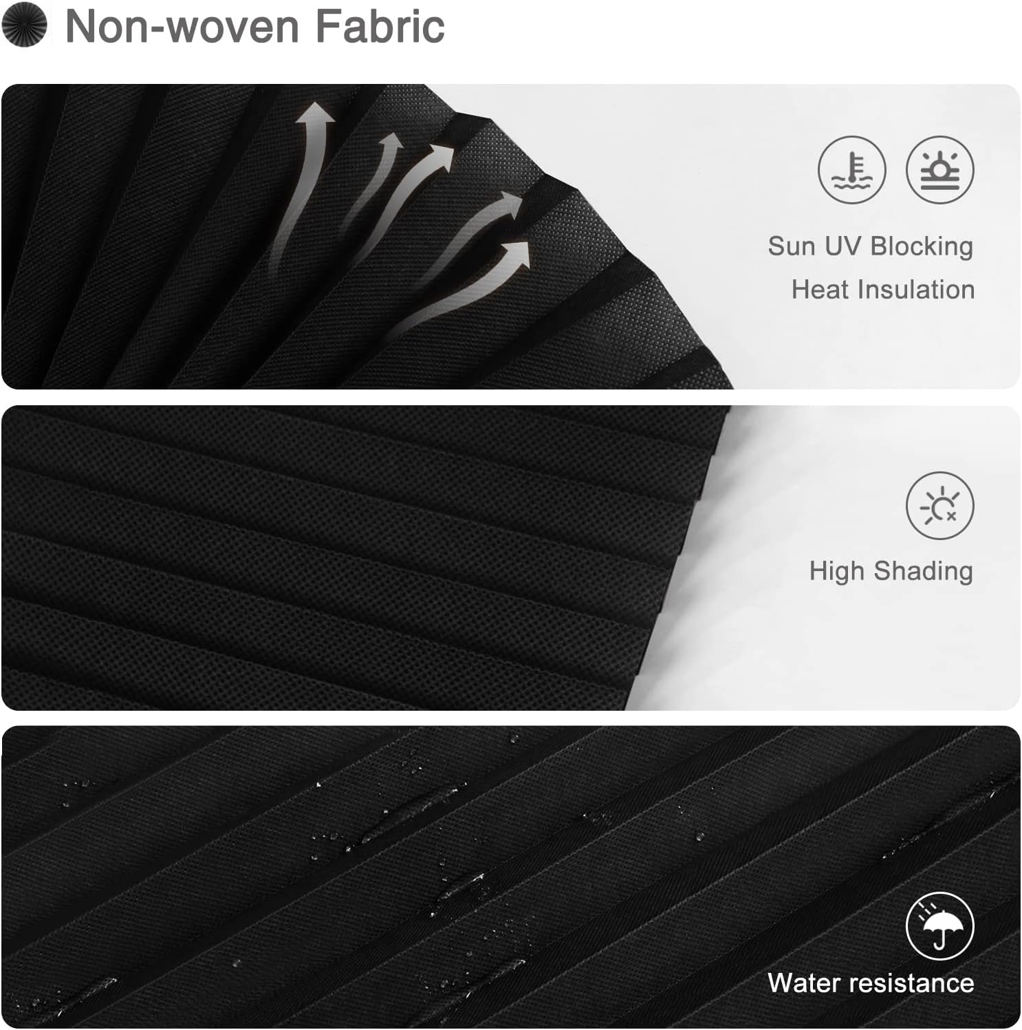 Maritown 2-Pack No Drill Temporary Blinds 60x180cm - Stick On Pleated Shades Black - Rental Friendly Cut to Size Privacy Blinds with 4 Clips