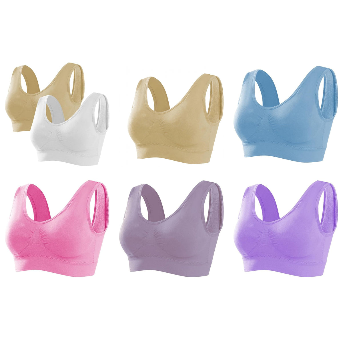 Memoryee Women's Seamless Sports Bra - Wire Free Padded Push Up Crop Top - Yoga Running Gym