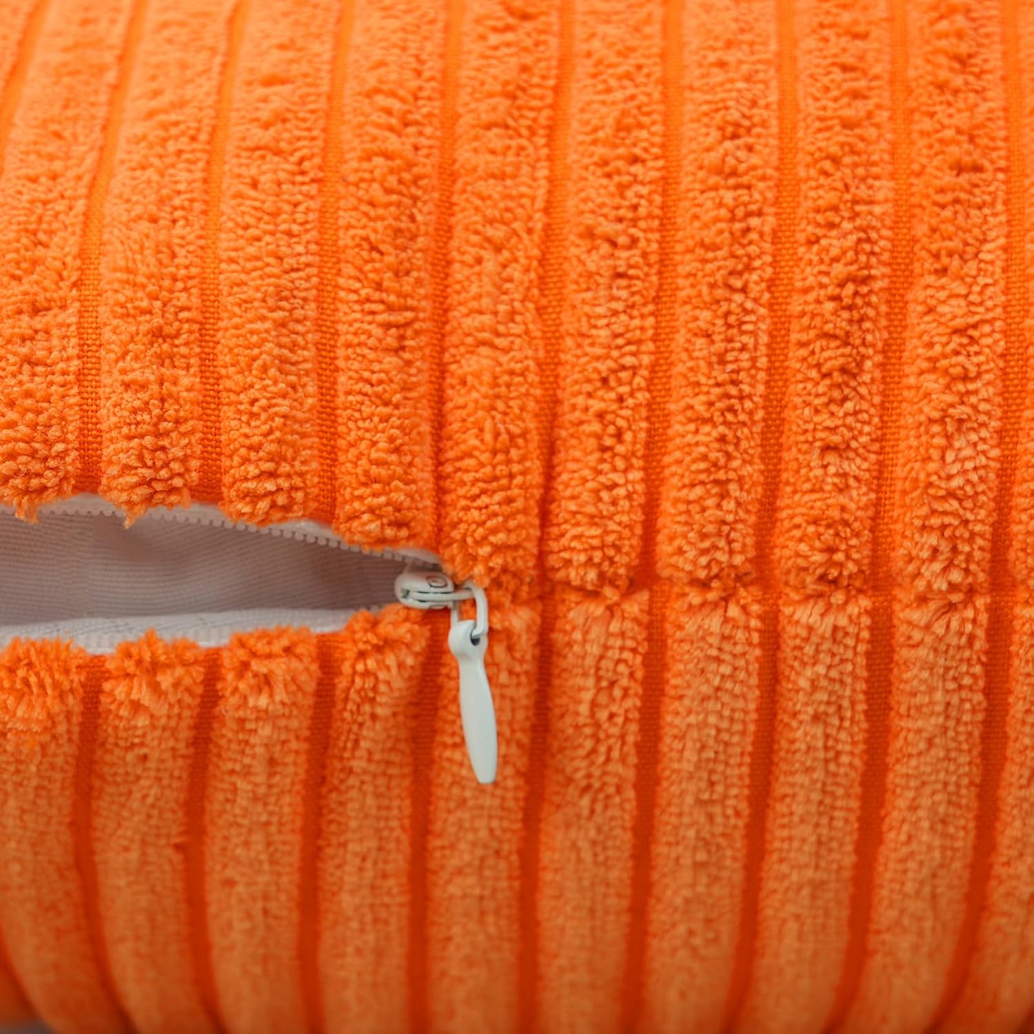 Merrycolor Set of 2 Autumn Striped Corduroy Pillow Covers | 18x18 inch Soft Fluffy Cushion Covers for Sofa & Bedroom (Orange)