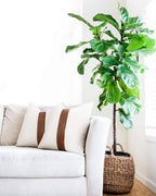 Merrycolor Set of 2 Farmhouse Cushion Covers 50x50 cm - Tan Faux Leather Patchwork Striped Textured Pillow Covers, Cotton Linen