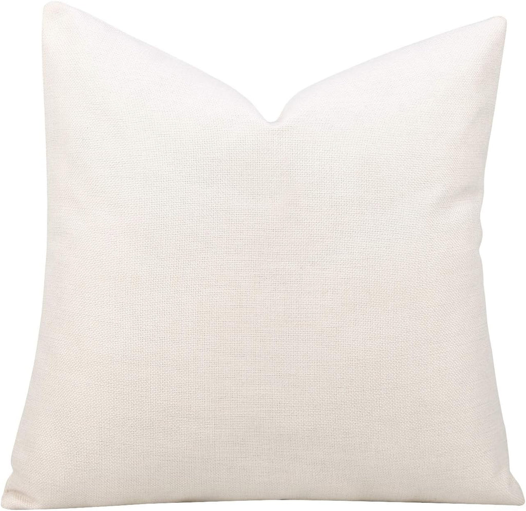 Merrycolor Set of 2 Farmhouse Cushion Covers 50x50 cm - Tan Faux Leather Patchwork Striped Textured Pillow Covers, Cotton Linen