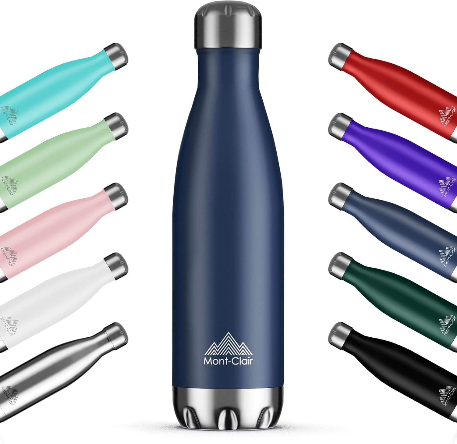 Mont-Clair H2O stainless steel vacuum insulated water bottle in blue, 1L, BPA free, leakproof, keeps drinks hot 12h, cold 24h