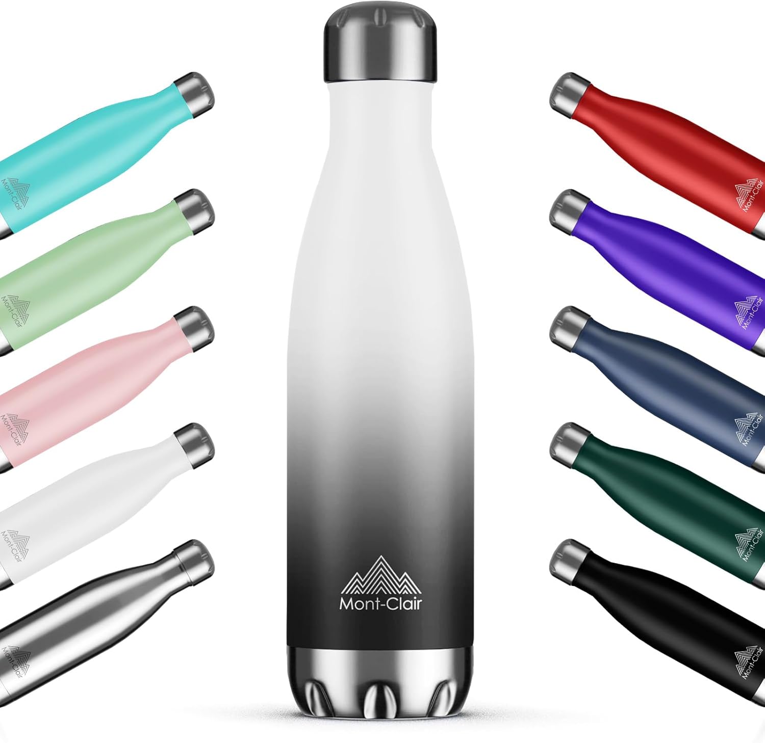 Mont-Clair H2O 1L vacuum insulated stainless steel water bottle in grey, BPA-free, leakproof design, keeps drinks hot for 12h and cold for 24h