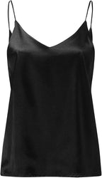 Morydal Womens Silk Satin Camisole Tank Tops Cami Plain Strappy Vest Top T-shirt Blouse Tank Shirt V-Neck Spaghetti Strap Black - Zeta Store