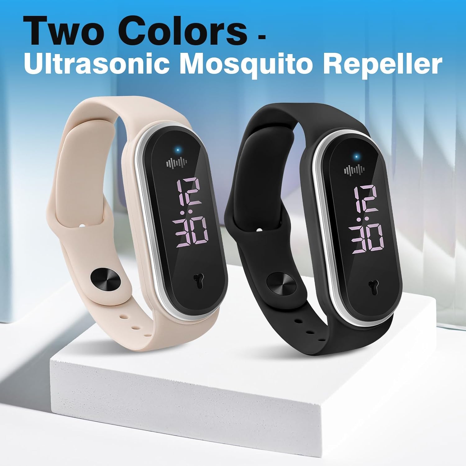 Ultrasonic Mosquito Repellent Bracelet – LED Clock, Thermometer & Step Counter | 3 Modes, 7-Day Battery, Adjustable & Waterproof - Zeta Store