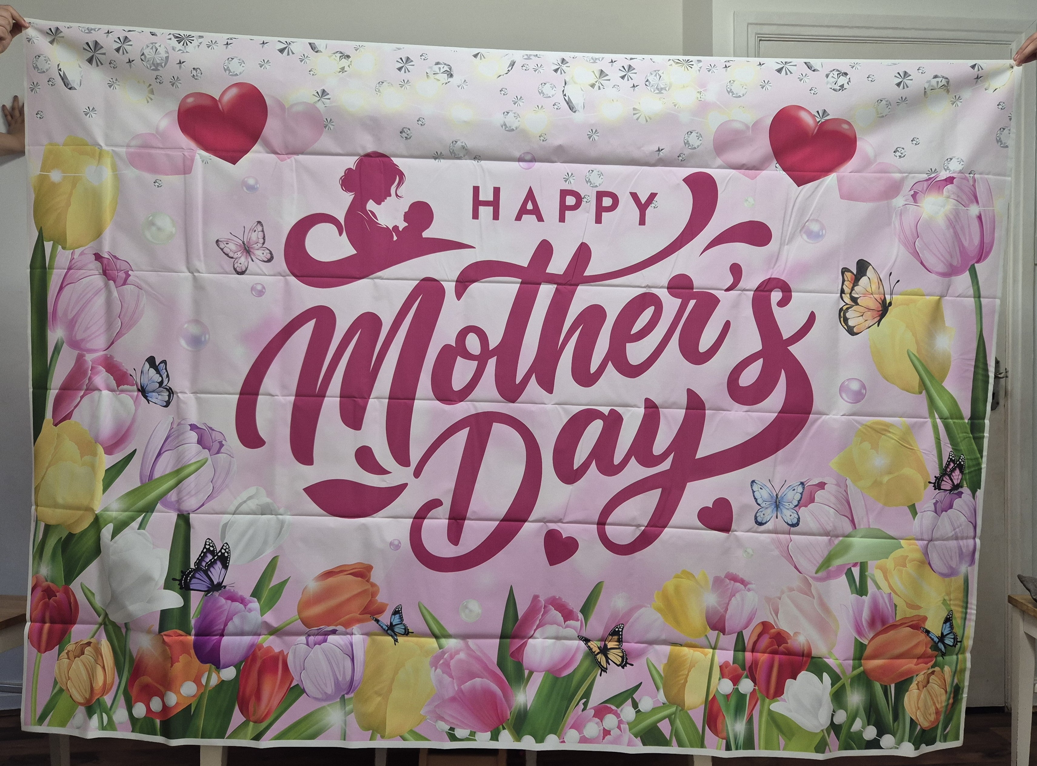 Deeying photography backdrop set with Mother's Day, Easter, spring, and glitter party designs for photo booth backgrounds.