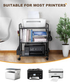 Mythinglogic 3-Tier Rolling Printer Stand | Adjustable Height Cart | Lockable Wheels 🖨️ | Metal Organizer for Office, Kitchen & Gaming | BLACK
