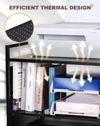 Mythinglogic 3-Tier Rolling Printer Stand | Adjustable Height Cart | Lockable Wheels 🖨️ | Metal Organizer for Office, Kitchen & Gaming | BLACK