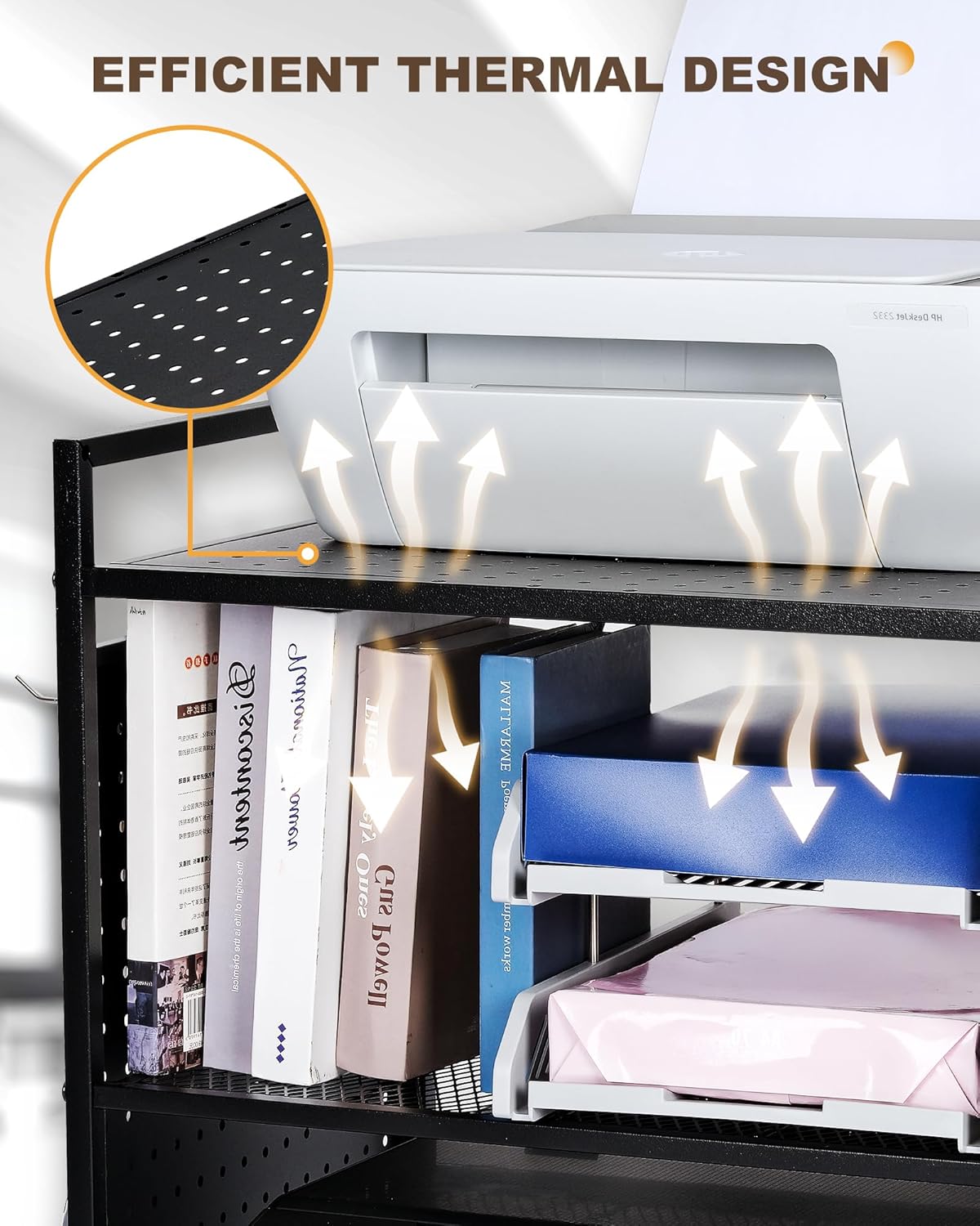 Mythinglogic 3-Tier Rolling Printer Stand | Adjustable Height Cart | Lockable Wheels 🖨️ | Metal Organizer for Office, Kitchen & Gaming | BLACK