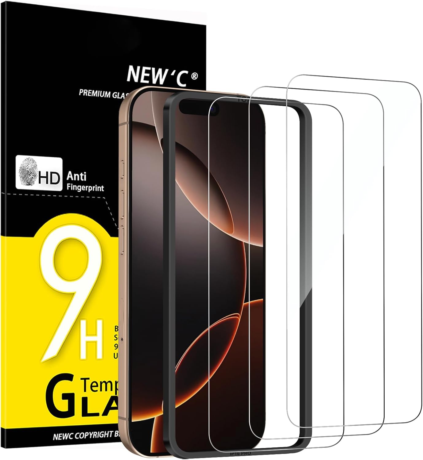 NEW’C iPhone 17/17 Pro/16 Pro (6.3") 3-Pack Premium Glass Screen Protectors – 9H Hardness, Anti-Fingerprint & Bubble-Free Installation Kit Included! - Zeta Store