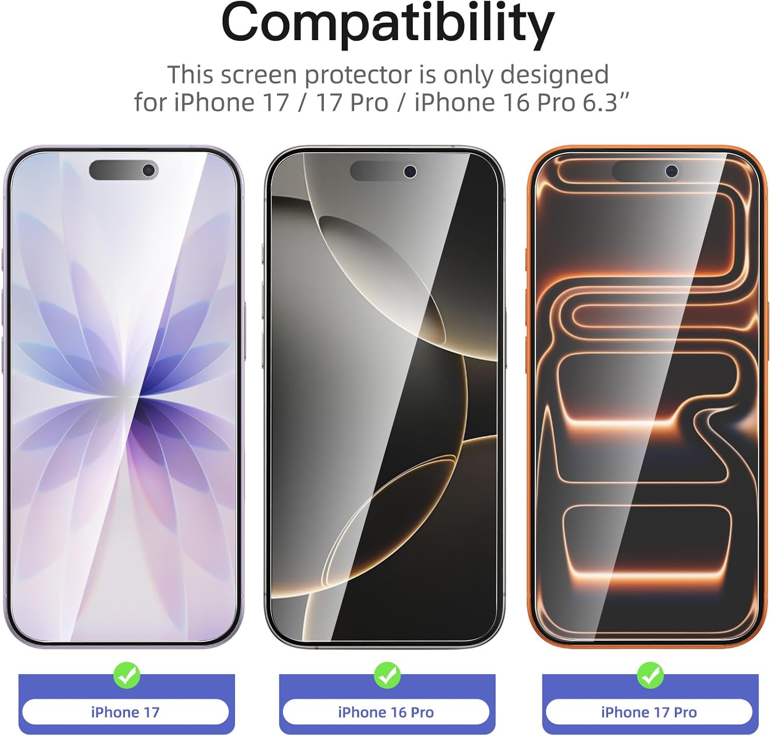 NEW’C iPhone 17/17 Pro/16 Pro (6.3") 3-Pack Premium Glass Screen Protectors – 9H Hardness, Anti-Fingerprint & Bubble-Free Installation Kit Included! - Zeta Store