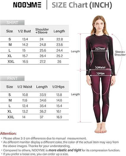 NOOYME women's thermal base layer set in black, rose, and red, fleece-lined, quick-dry, ideal for winter sports and skiing.