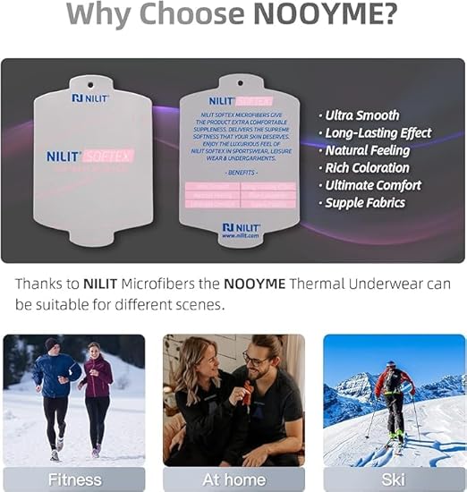 NOOYME women's thermal base layer set in black-rose, fleece-lined, quick-dry, anti-bacterial leggings for winter sports and skiing.