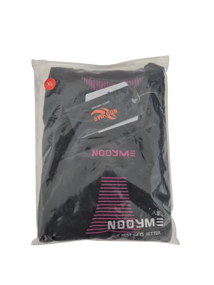 NOOYME women's thermal base layer set with fleece lining, black-rose color, quick-dry, anti-bacterial, ideal for winter sports and skiing.