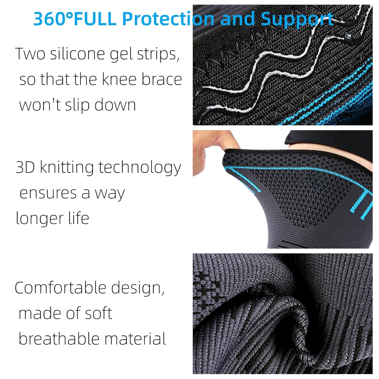 NTRH Premium Knee Support Brace - Compression Sleeve for Men & Women (Pair) - Ideal for ACL, Arthritis, Meniscus Tear, Joint Pain & Sports (Blue, XL) - Zeta Store