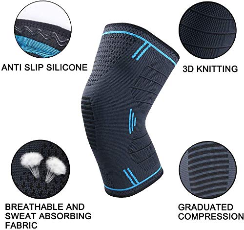 NTRH Premium Knee Support Brace - Compression Sleeve for Men & Women (Pair) - Ideal for ACL, Arthritis, Meniscus Tear, Joint Pain & Sports (Blue, XL) - Zeta Store