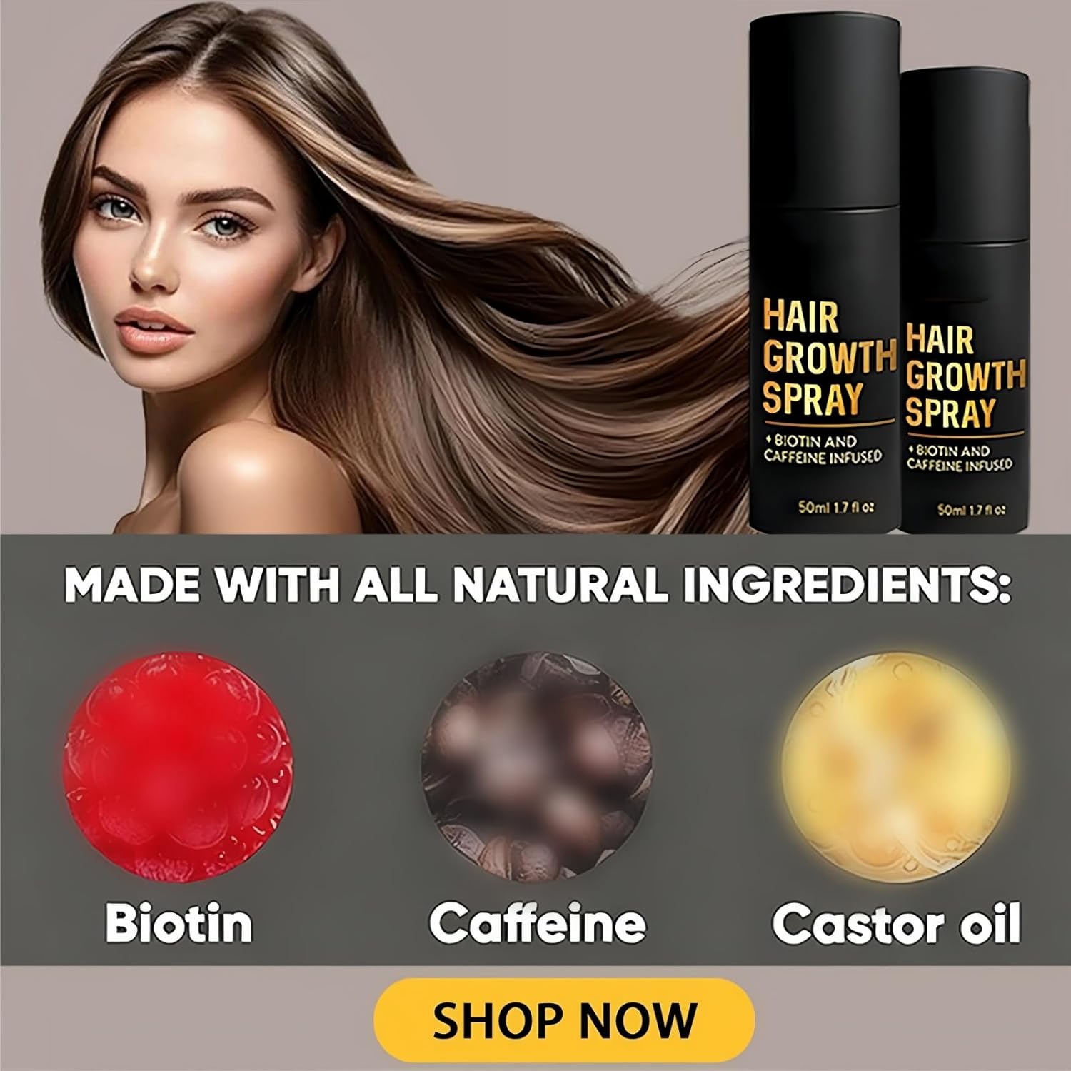 NVBFOL Hair Growth Spray with biotin and caffeine in a 50ml bottle, designed to thicken and reduce thinning hair.