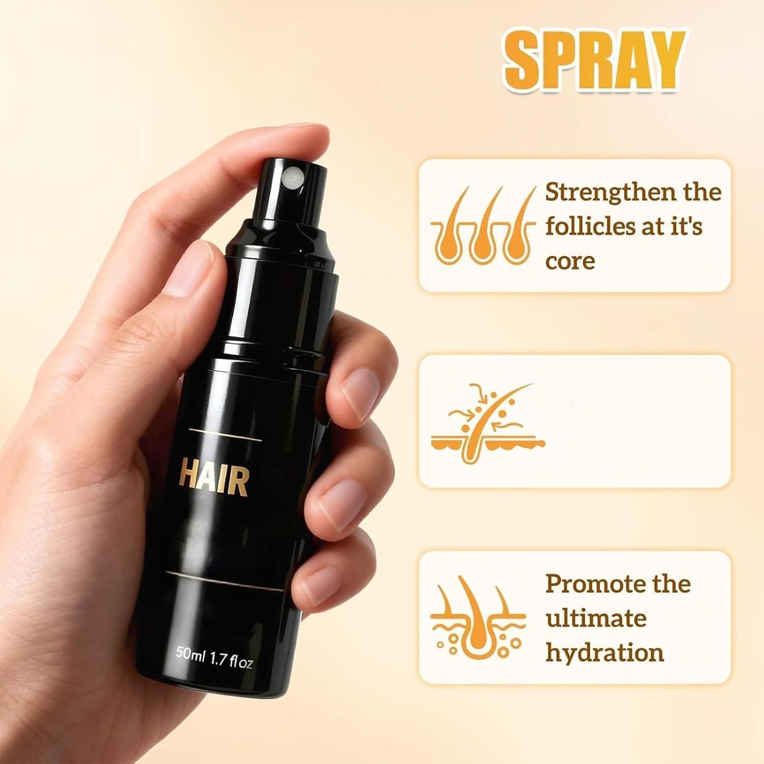 NVBFOL Hair Growth Spray with biotin and caffeine in a 50ml bottle, designed for thickening and treating thinning hair.