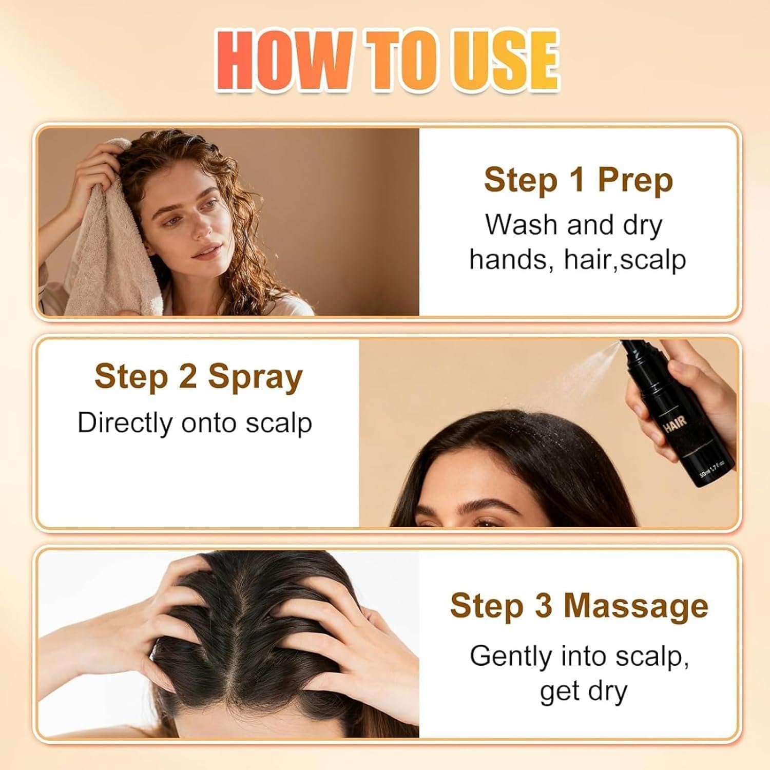 NVBFOL Hair Growth Spray with biotin and caffeine for thickening thinning hair, 50ml bottle, natural hair treatment product.
