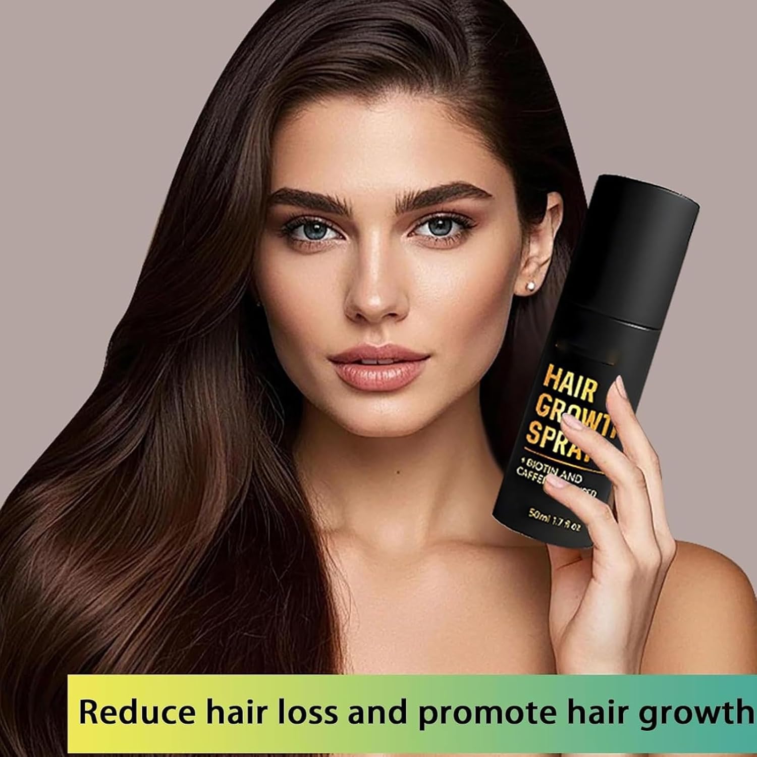 NVBFOL Hair Growth Spray with biotin and caffeine for thickening thinning hair, 50ml bottle showing applicator and spray nozzle.