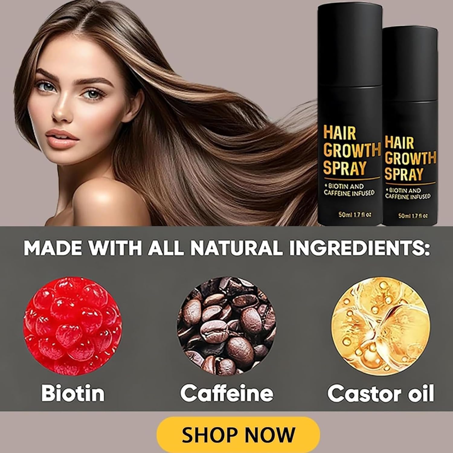 NVBFOL Hair Growth Spray with biotin and caffeine in a 50ml bottle, designed to thicken and treat thinning hair.