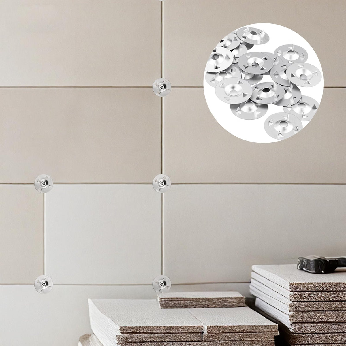 NZNSML 550 pcs 28mm galvanized tile backer board washers with 4-claw design for insulation and plasterboard fixing.