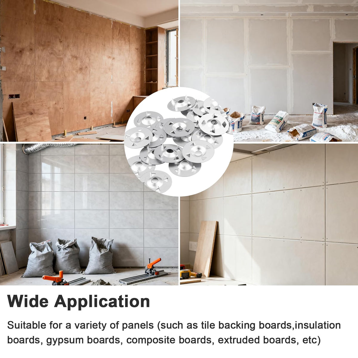 NZNSML 550 pcs 28mm galvanized tile backer board washers with 4 claws for insulation, plasterboard, and backer board fixing.