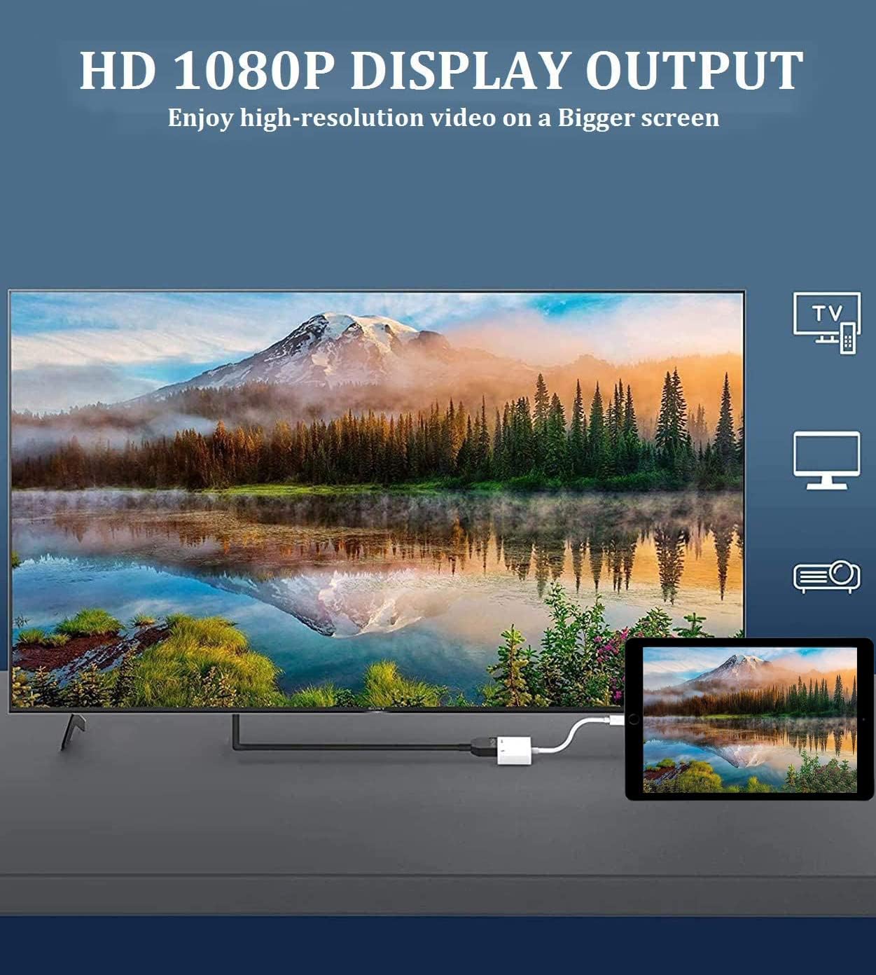 Naiyal Apple MFi certified Lightning to HDMI adapter connecting iPhone or iPad to TV or monitor for 1080P digital AV output