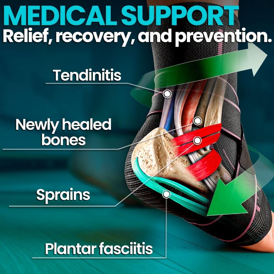 NativoDex Ankle Support Brace Size L (UK 6.5-9) - 3D Compression Ankle Brace for Sprained Ankle, Plantar Fasciitis, Achilles Tendonitis | Adjustable Figure-8 Strap | Left or Right Foot | Men & Women