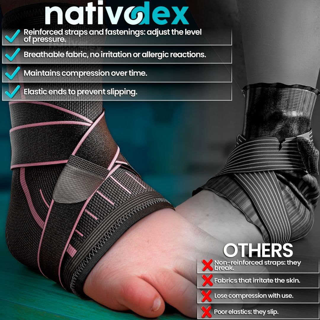NativoDex Ankle Support Brace Size L (UK 6.5-9) - 3D Compression Ankle Brace for Sprained Ankle, Plantar Fasciitis, Achilles Tendonitis | Adjustable Figure-8 Strap | Left or Right Foot | Men & Women