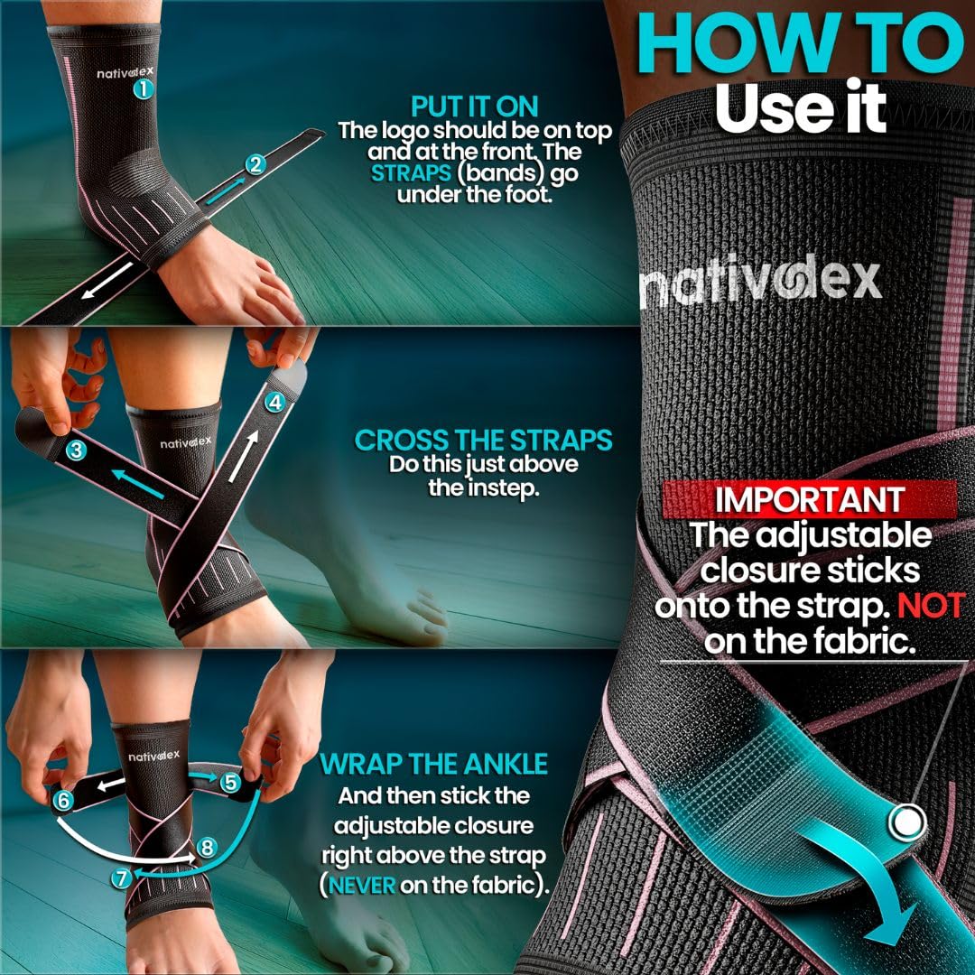 NativoDex Ankle Support Brace Size L (UK 6.5-9) - 3D Compression Ankle Brace for Sprained Ankle, Plantar Fasciitis, Achilles Tendonitis | Adjustable Figure-8 Strap | Left or Right Foot | Men & Women