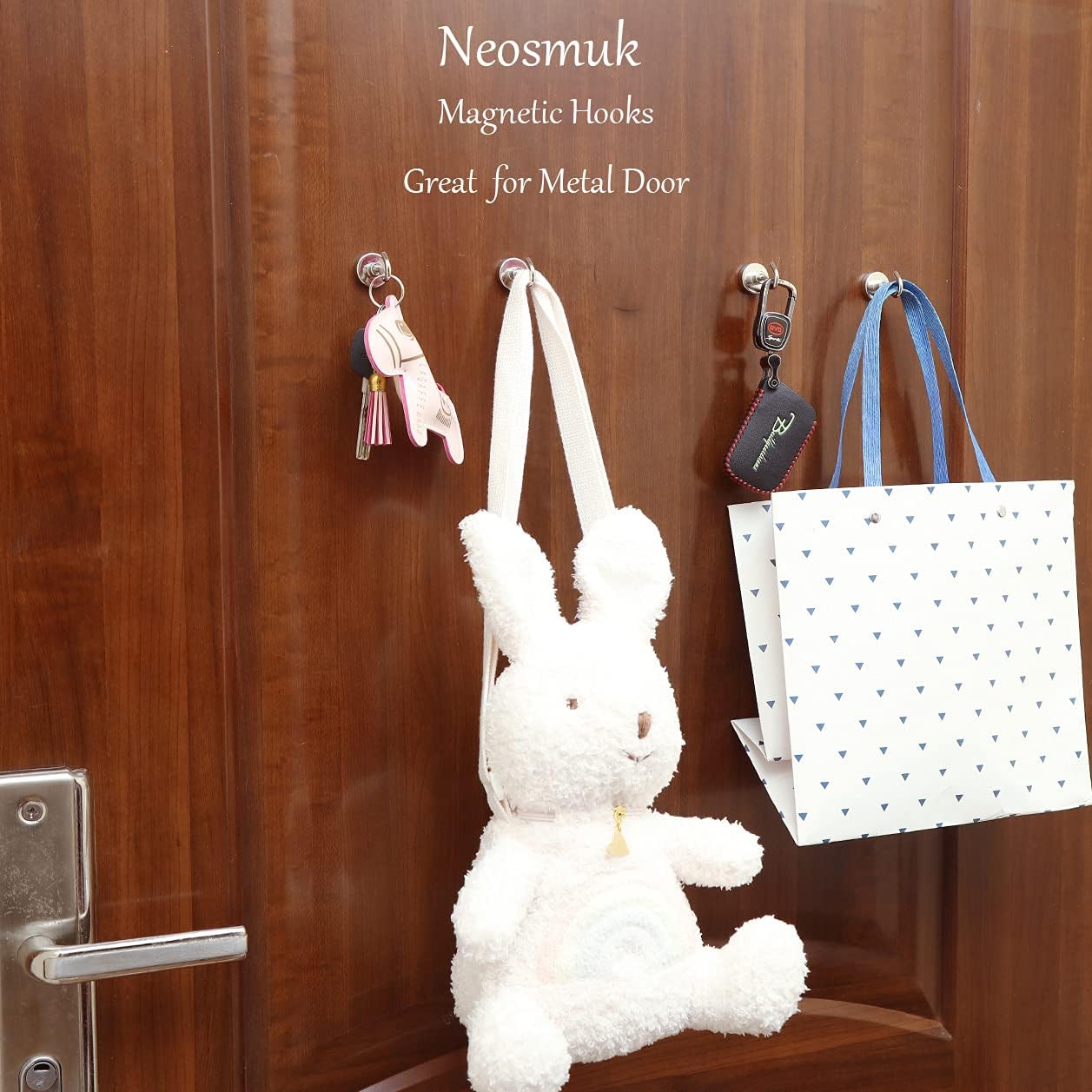 Neosmuk 34mm 41.5lb Heavy Duty Magnetic Hooks, Pack of 6 - Extra Strong Neodymium Magnets for Fridge, Kitchen, Garage & Workshop - Rust-Proof & Scratch-Free Metal Hook - DIY - Zeta Store