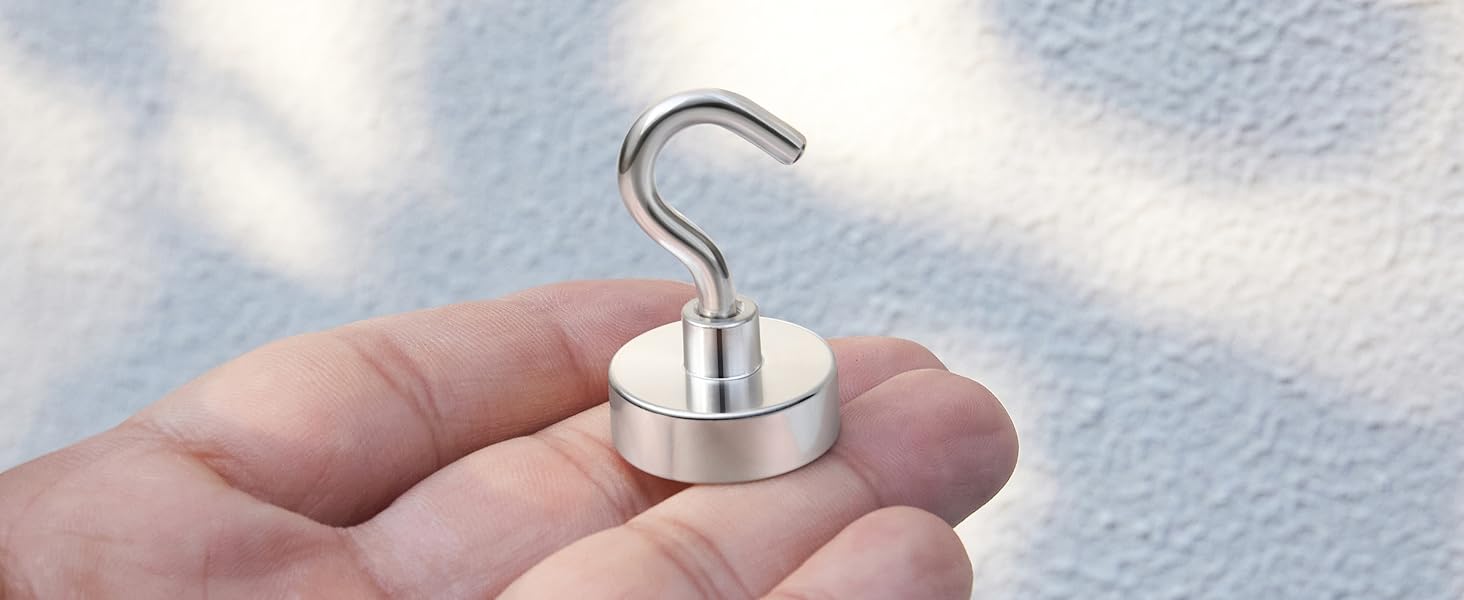 Neosmuk 34mm 41.5lb Heavy Duty Magnetic Hooks, Pack of 6 - Extra Strong Neodymium Magnets for Fridge, Kitchen, Garage & Workshop - Rust-Proof & Scratch-Free Metal Hook - DIY - Zeta Store