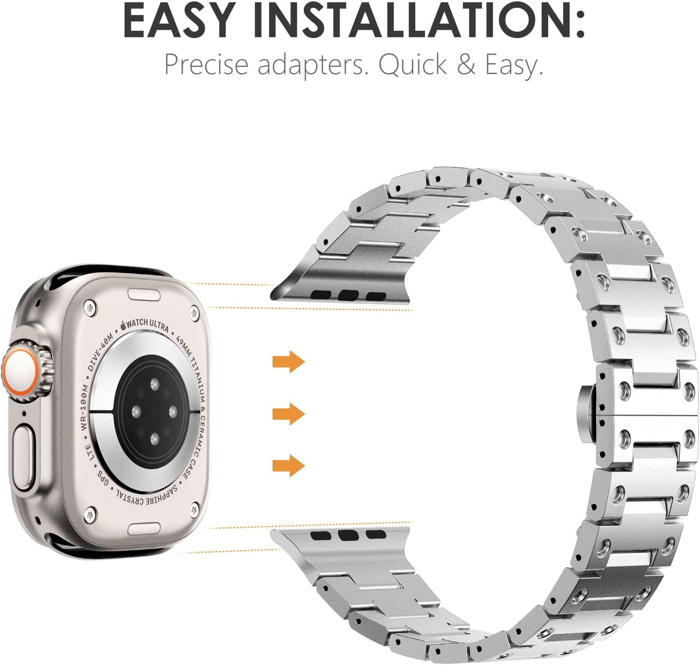NEWWAYS Premium 316L Stainless Steel Link Bracelet Compatible with Apple Watch – Solid Metal Strap with Double Button Butterfly Clasp (Fits 42mm 44mm 45mm 46mm 49mm & Series 1-10, Ultra) - Zeta Store