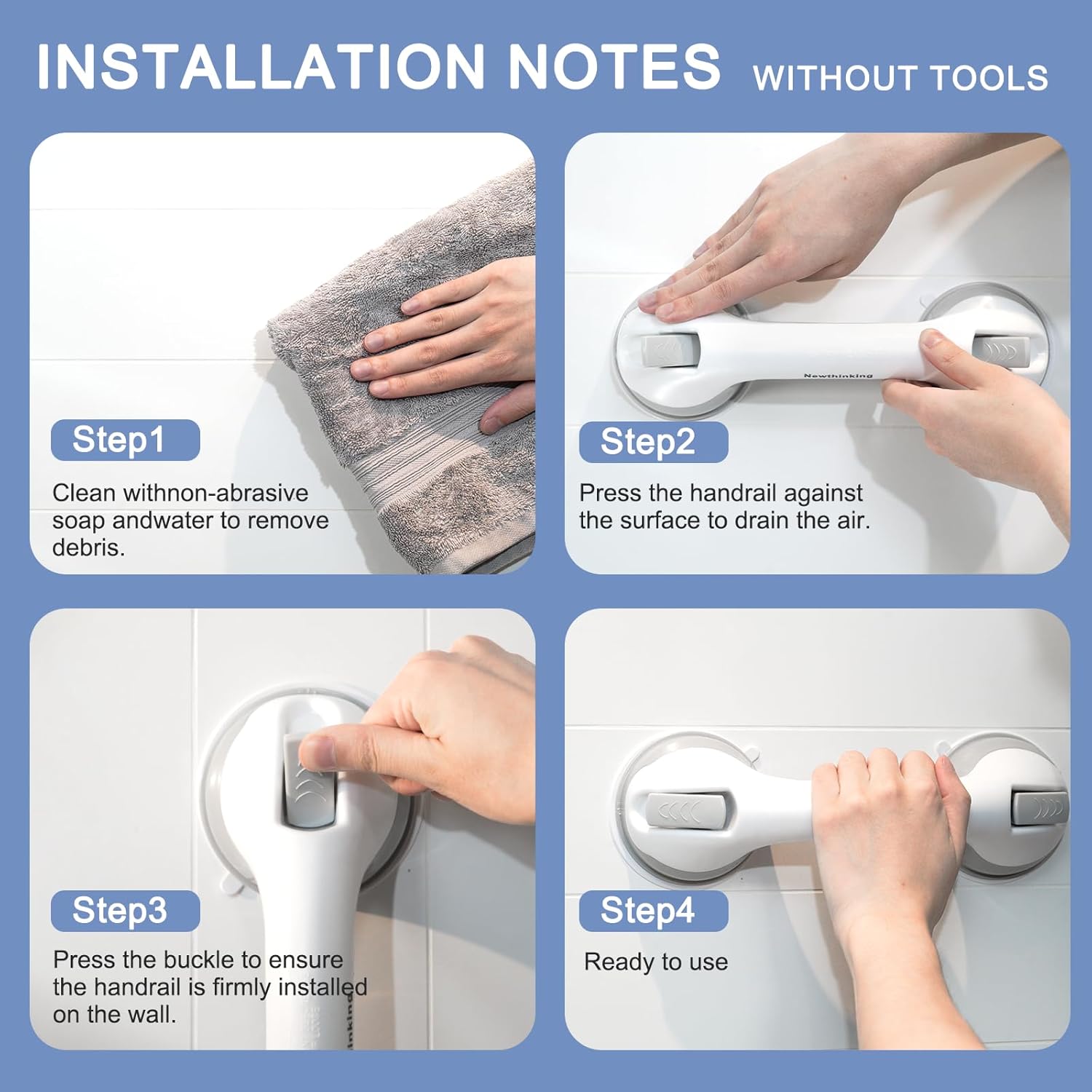 Suction Grab Rail | Portable Bathroom Safety Handle | No-Tools Installation | 55kg Support - Zeta Store