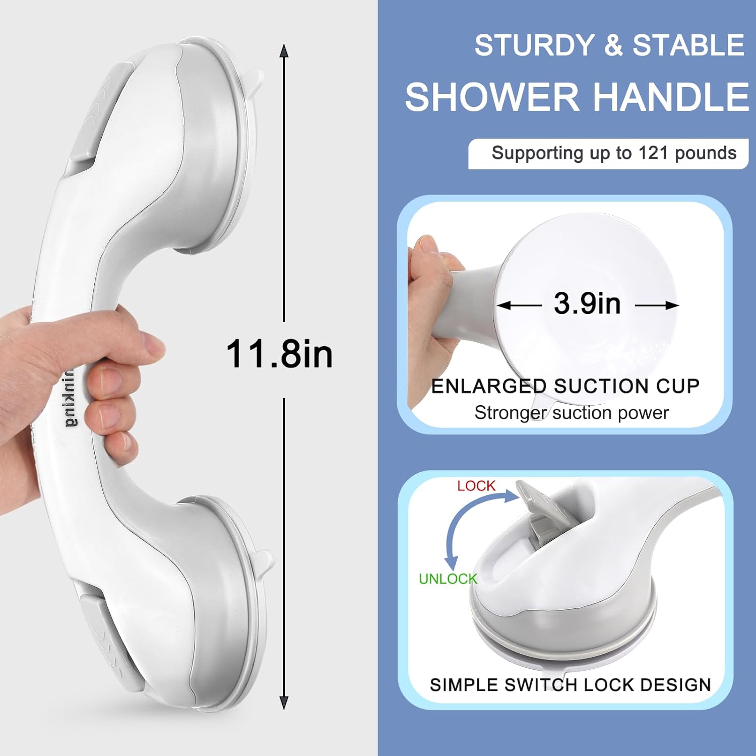 Suction Grab Rail | Portable Bathroom Safety Handle | No-Tools Installation | 55kg Support - Zeta Store