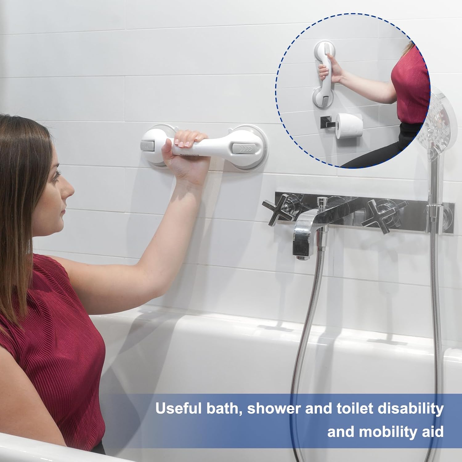 Suction Grab Rail | Portable Bathroom Safety Handle | No-Tools Installation | 55kg Support - Zeta Store