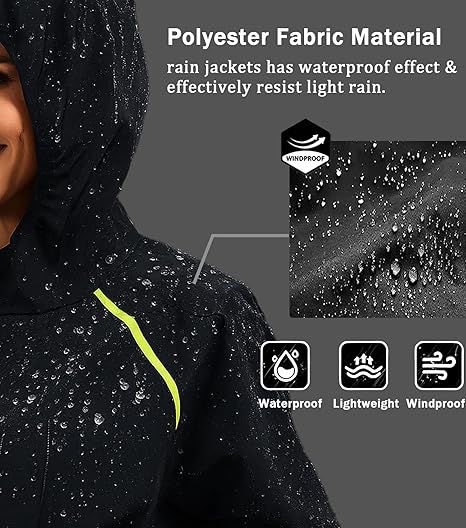 Ningmi women's lightweight waterproof rain jacket with hood, windbreaker style, suitable for hiking, travel, and outdoor adventures.