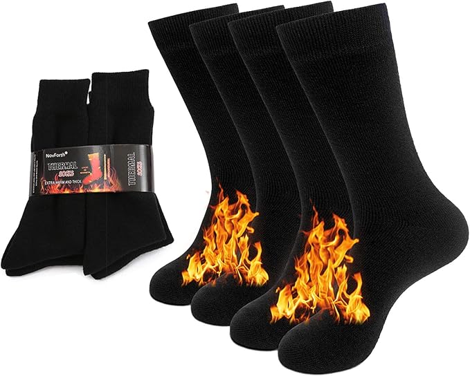 NovForth 4 Pairs Thick Thermal Socks | Insulated Heated Warm Socks for Winter | 7X Warmer Than Cotton | Ultra-Soft & Non-Slip | Perfect for Hiking, Camping | Size M | Brand New in Barn!