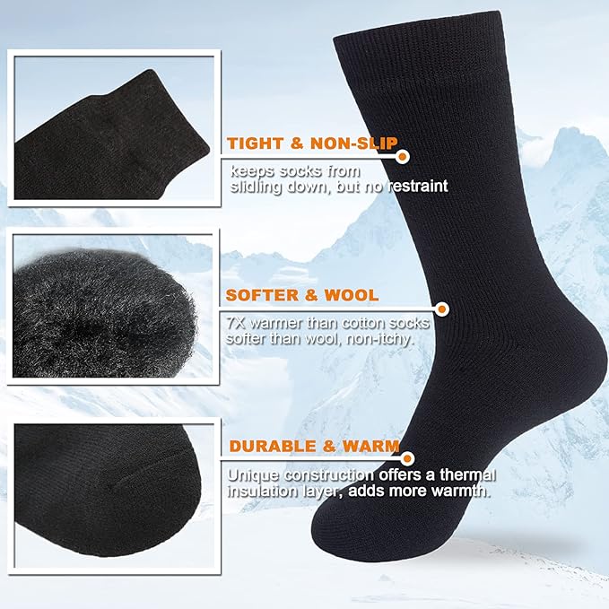 NovForth 4 Pairs Thick Thermal Socks | Insulated Heated Warm Socks for Winter | 7X Warmer Than Cotton | Ultra-Soft & Non-Slip | Perfect for Hiking, Camping | Size M | Brand New in Barn!