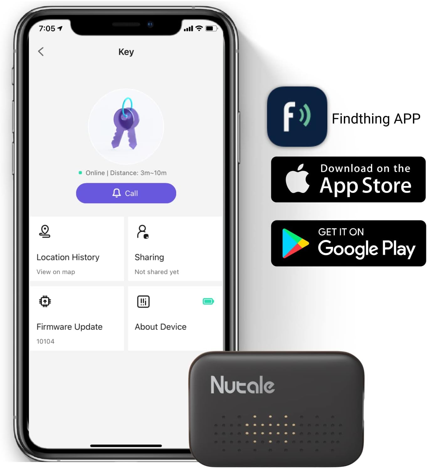 Nutale Mini Smart Finder Bluetooth key tracker and wallet locator with CR2016 battery included, designed for keys, wallet, and more.