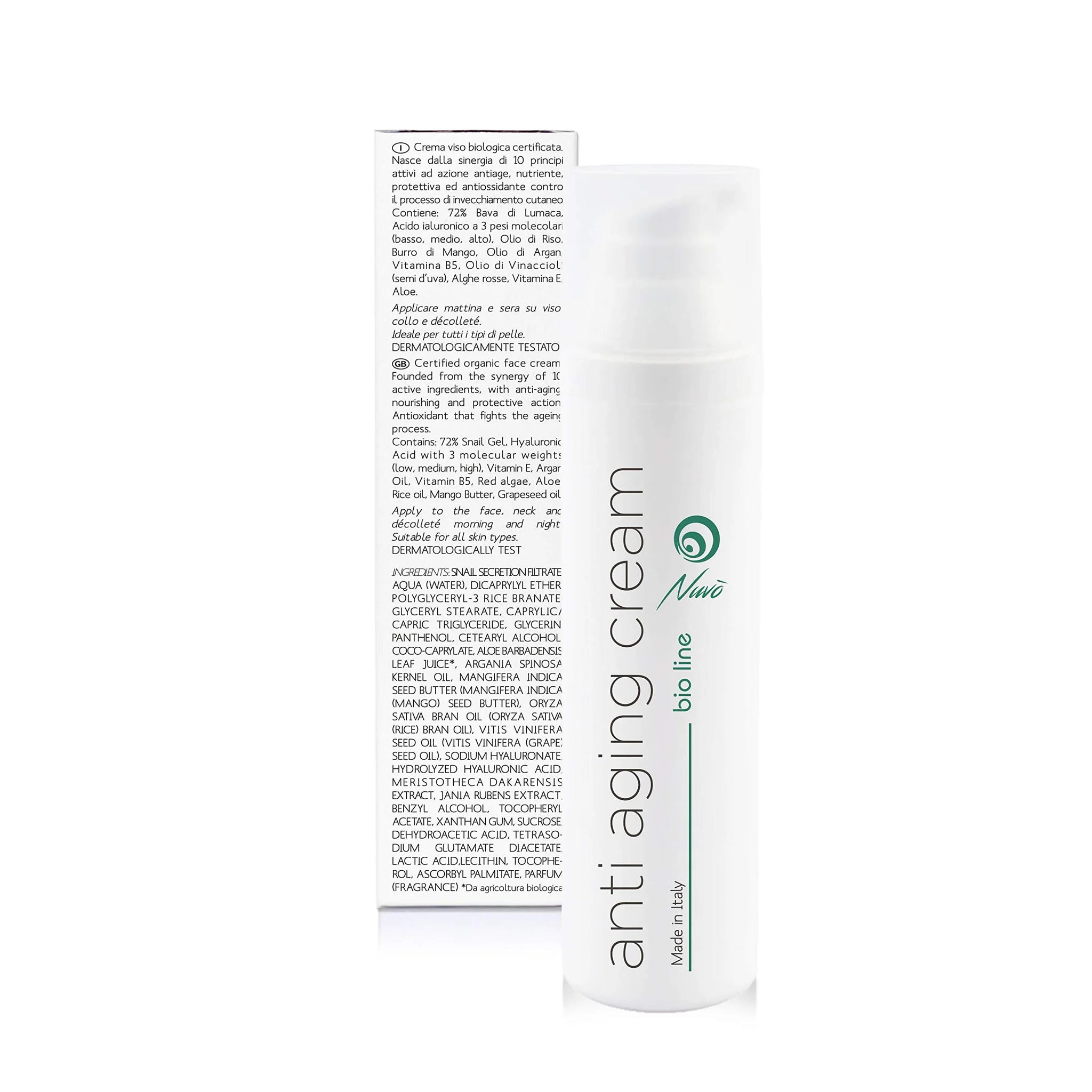Nuvo' Organic Snail Mucin Body Cream 75ml | Anti-Stretch Mark Moisturizer with Hyaluronic Acid, Aloe & 12 Natural Actives | Made in Italy