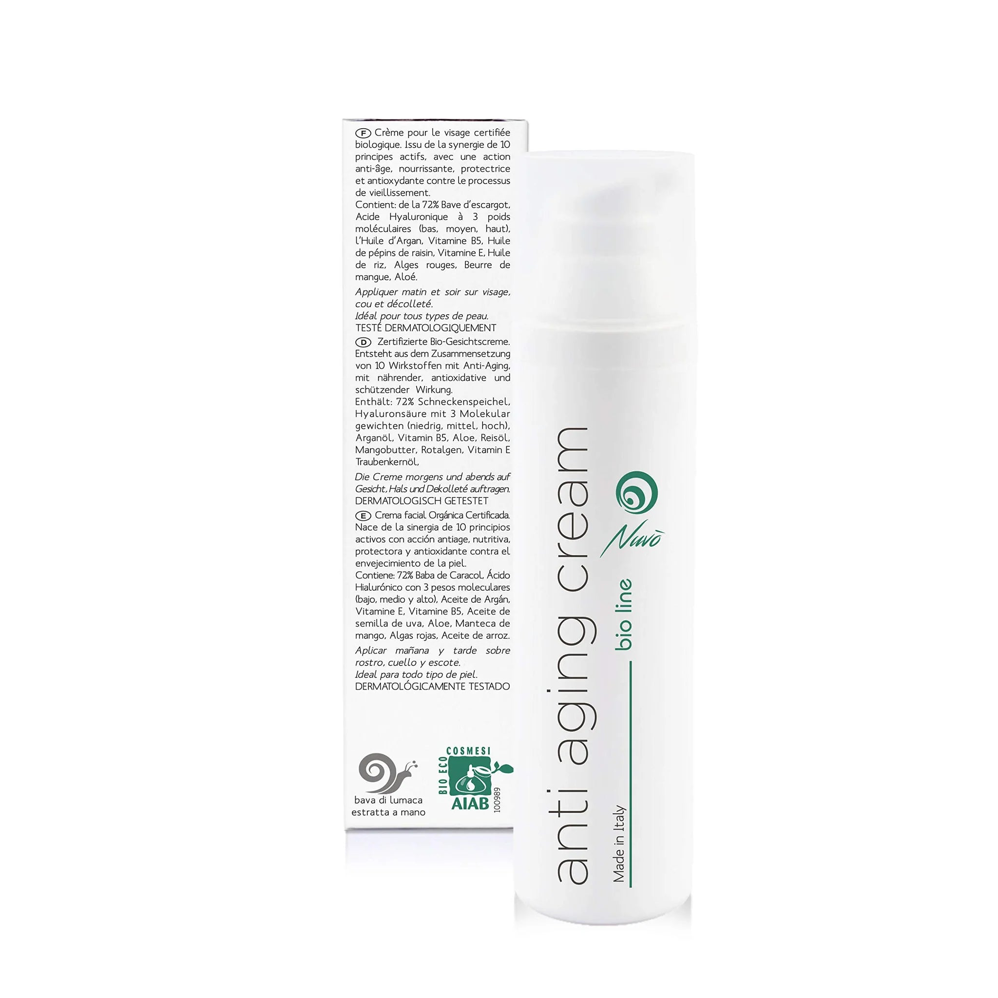 Nuvo' Organic Snail Mucin Body Cream 75ml | Anti-Stretch Mark Moisturizer with Hyaluronic Acid, Aloe & 12 Natural Actives | Made in Italy