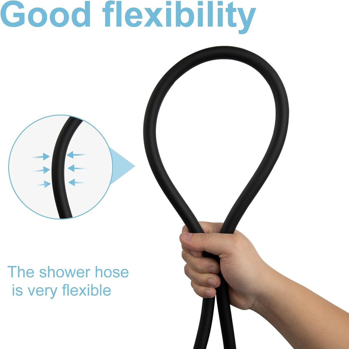 OFFO 2.5M Matte Black Shower Hose - Flexible Anti-Kink PVC Shower Hose Pipe with Washers - High Pressure Universal G12