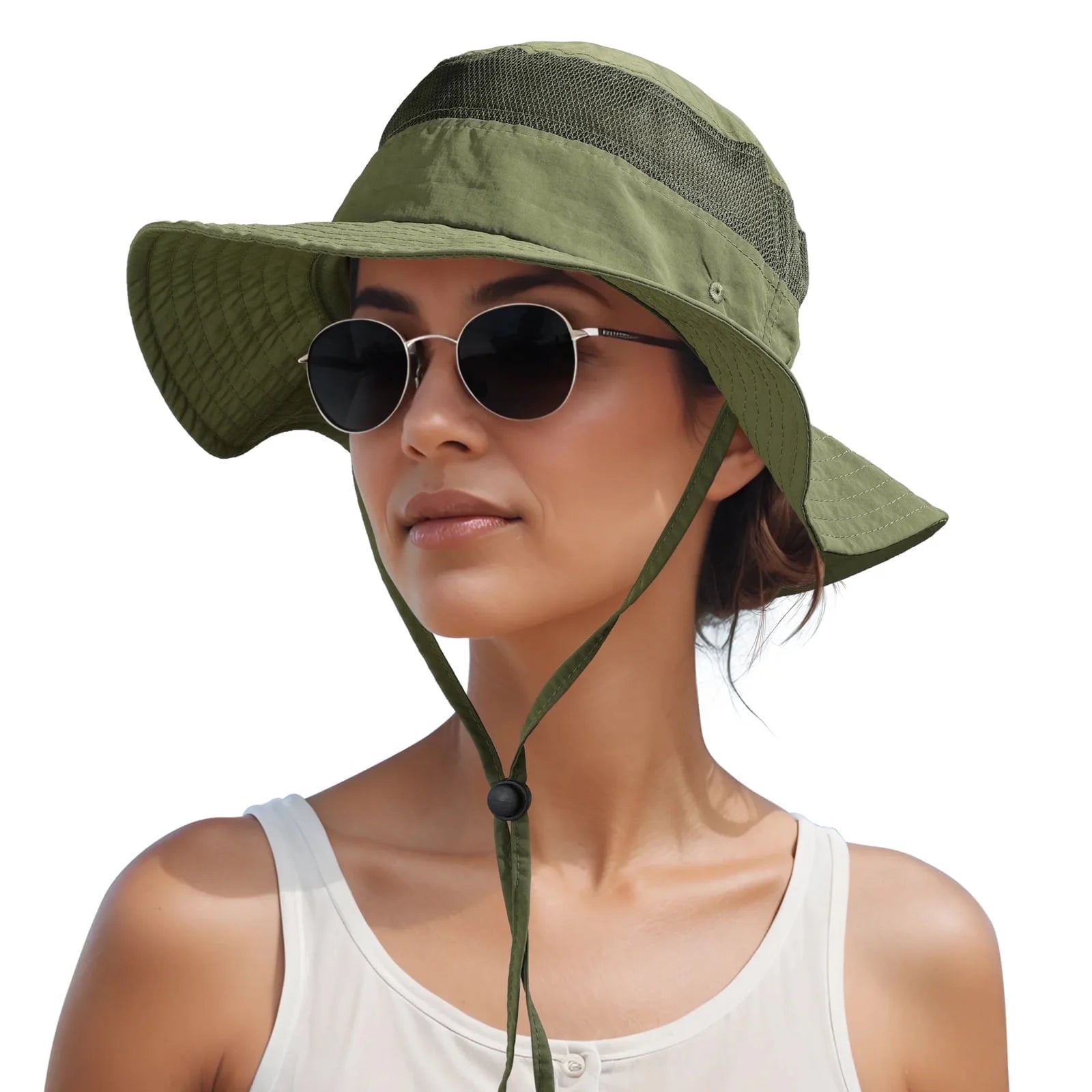 OZERO UPF 50+ sun hat with wide brim, lightweight and breathable, ideal for hiking, fishing, and beach activities.