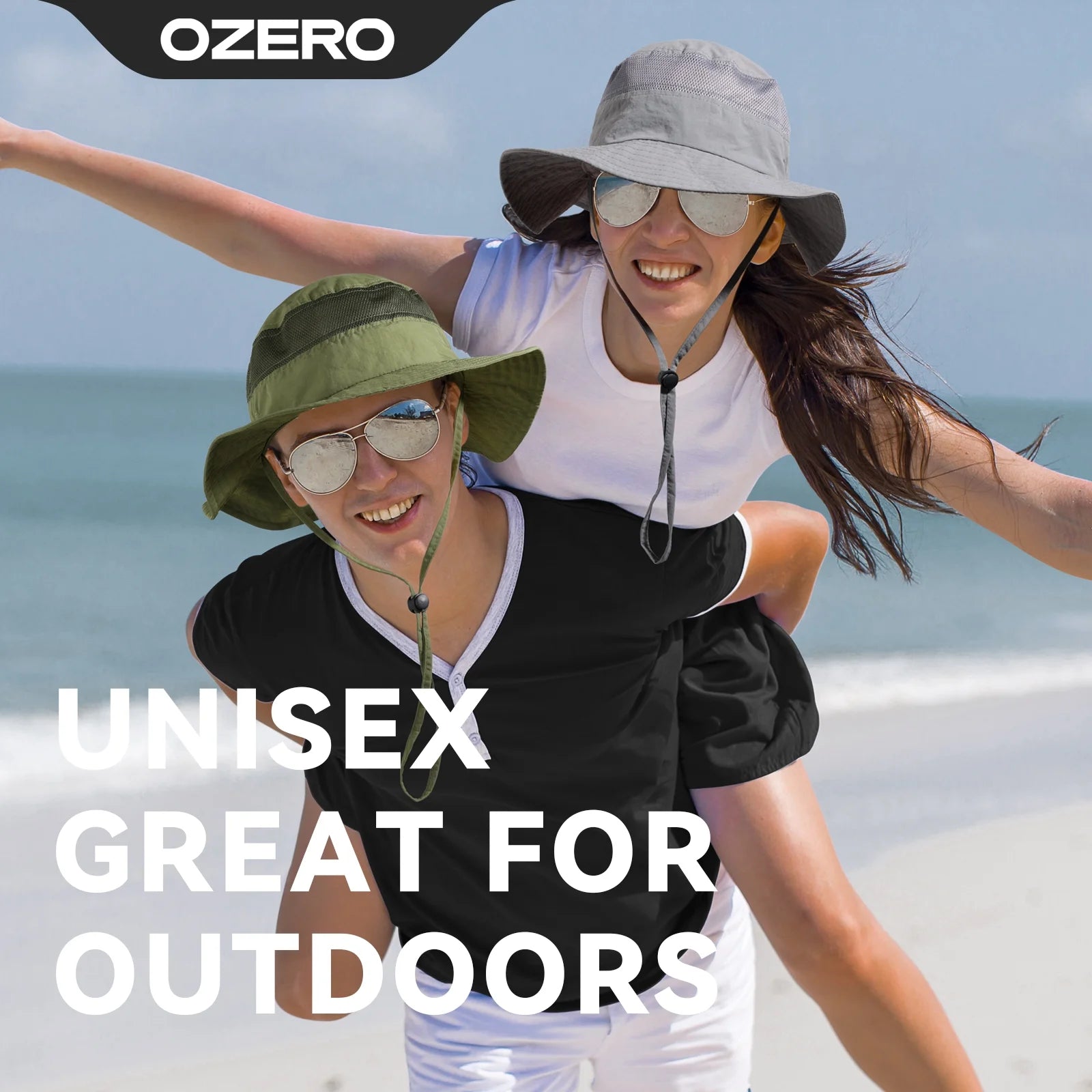 OZERO UPF 50+ sun hat in green with wide brim, lightweight and breathable for hiking, fishing, and beach protection.