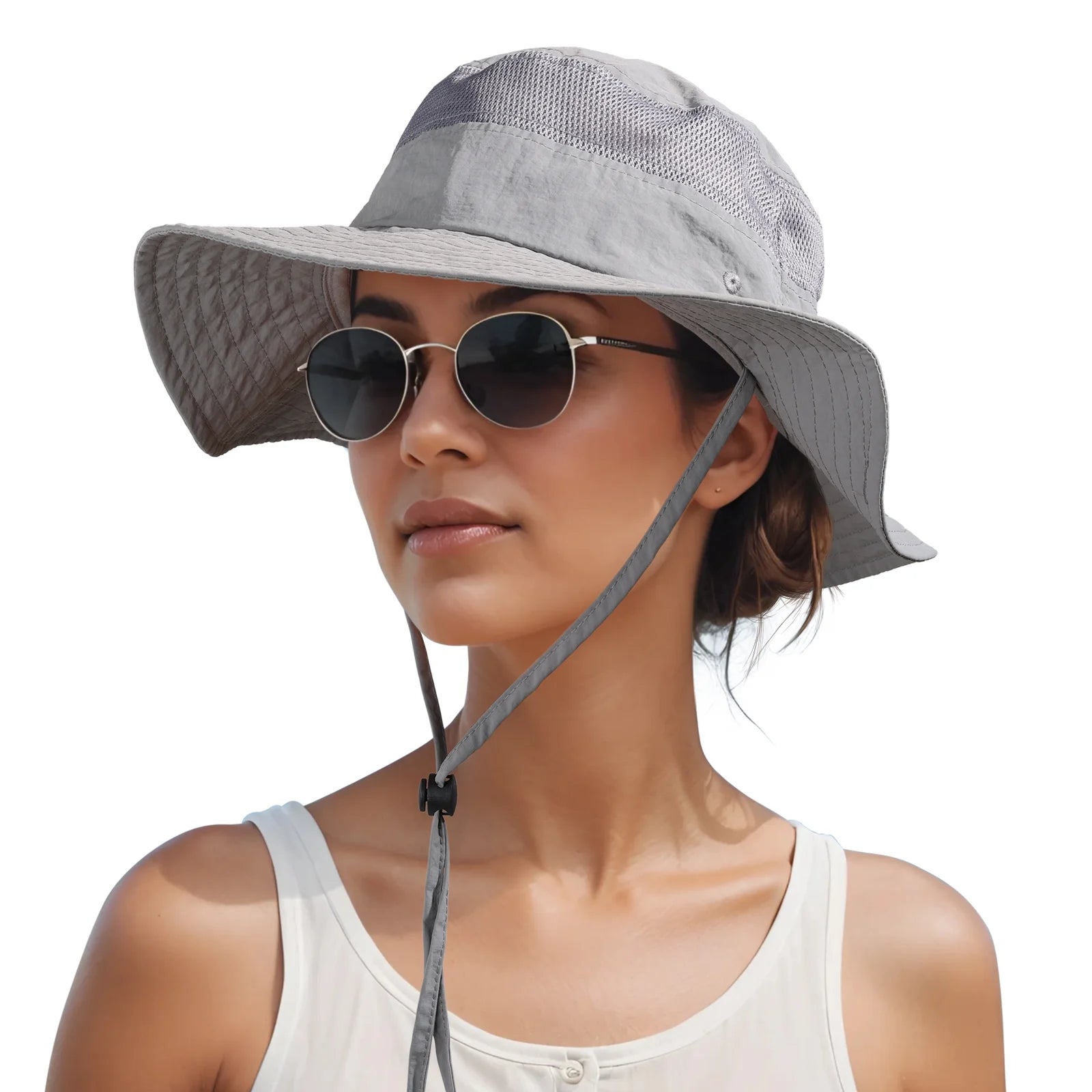 OZERO UPF 50+ sun hat with wide brim, lightweight and breathable, ideal for hiking, fishing, and beach outdoor activities.