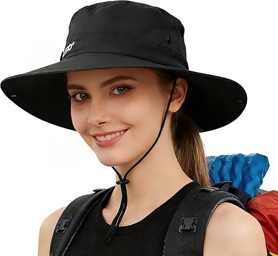 OZERO UPF 50+ wide brim sun hat for men and women, lightweight, foldable boonie hat with adjustable chin strap for outdoor activities